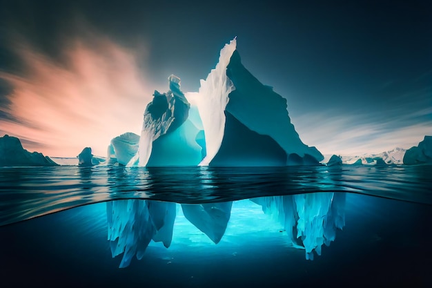 Blue Iceberg in Antarctica Global Warming Concept Generative AIxA