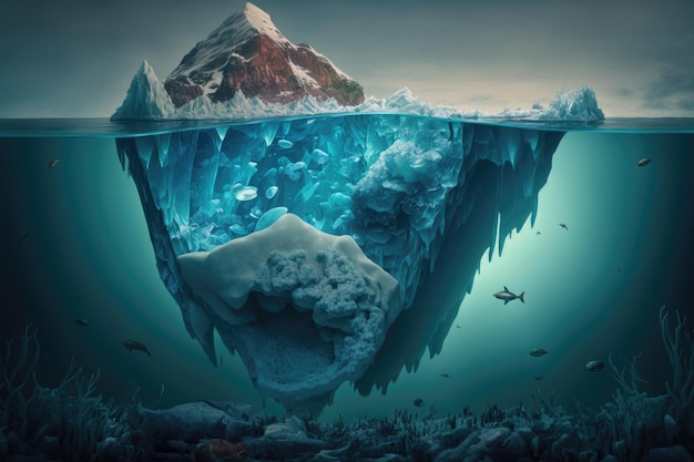 Blue Iceberg Illustration AI Generative