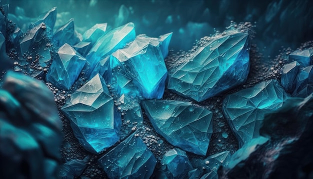 Blue icy mineral emerald Crystal gemstone texture background