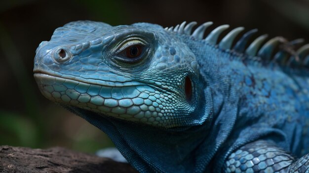 A blue iguana with a dark background