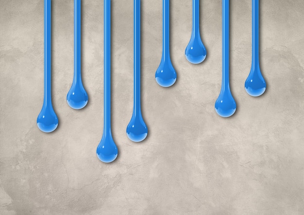 Blue ink drops on light concrete wall Horizontal wallpaper