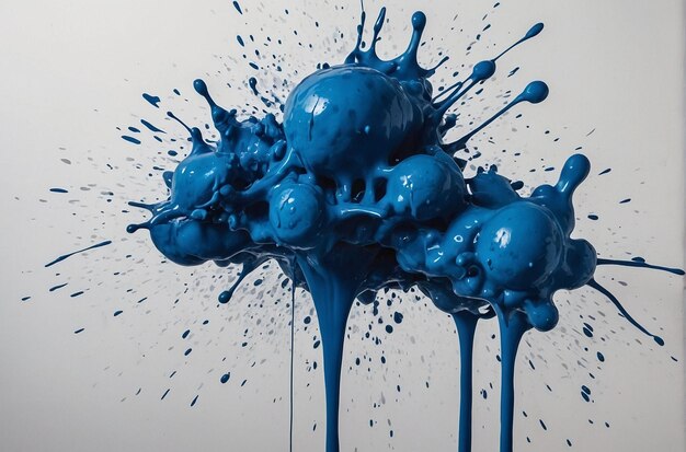 Blue ink splattered on a white wall