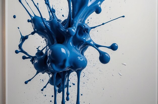 Blue ink splattered on a white wall