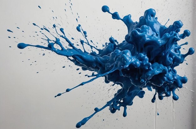 Blue ink splattered on a white wall