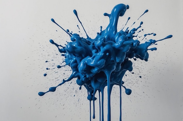 Blue ink splattered on a white wall