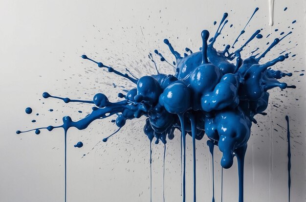 Blue ink splattered on a white wall