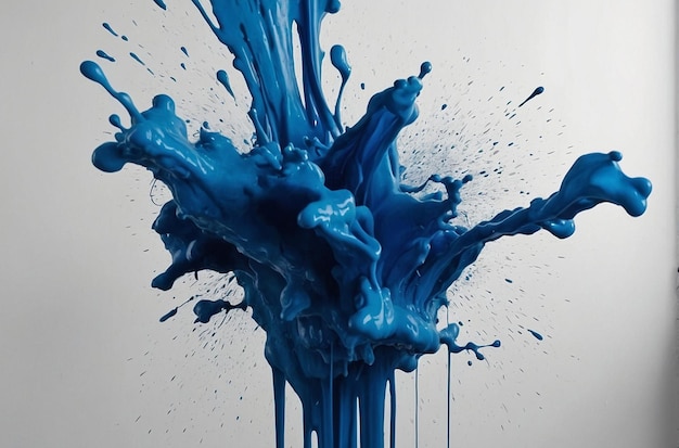 Blue ink splattered on a white wall