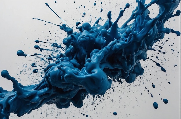 Blue ink splattered on a white wall