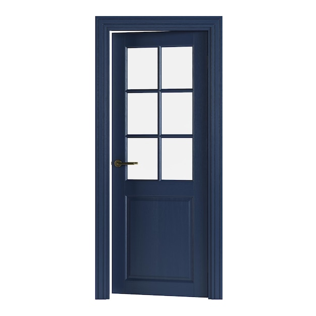 Blue interior door isolated on white background. 3D rendering.