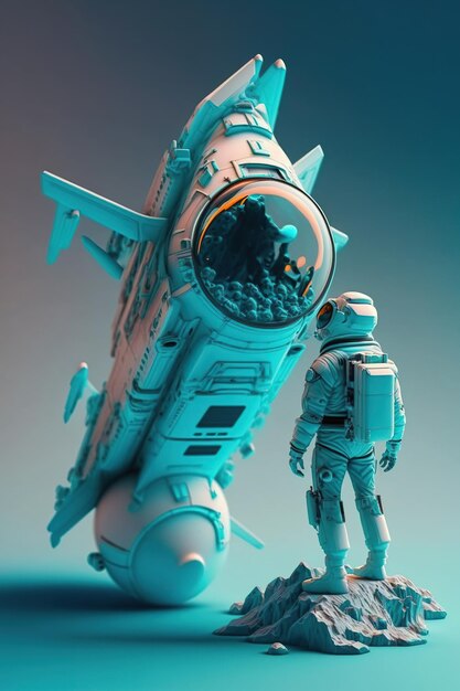 Blue Isometric composition with astronaut in spacesuits