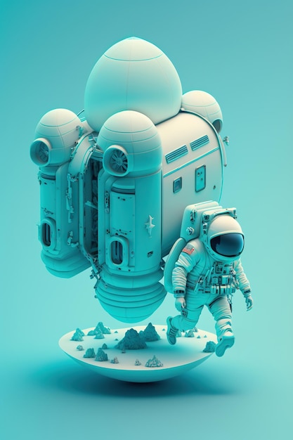 Blue Isometric composition with astronaut in spacesuits