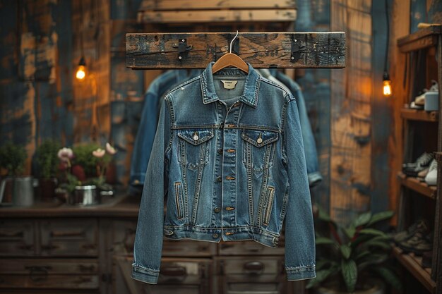 Photo a blue jacket with the word  denim  on the front