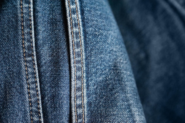 Blue jeans Fragment of shabby cotton Selective focus