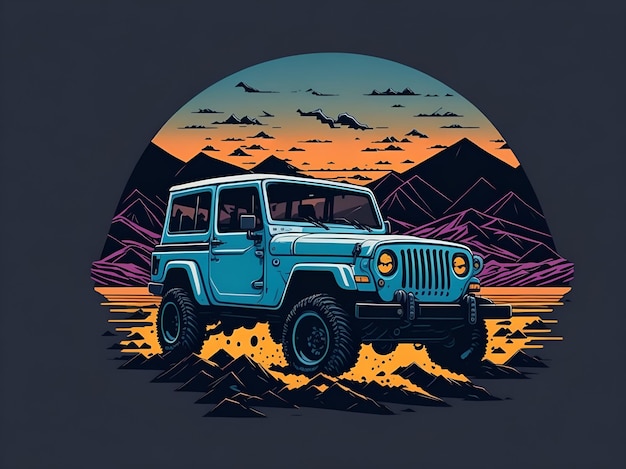 A blue jeep with the word jeep on it