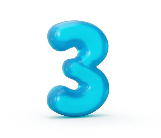 Blue jelly digit 3 three isolated on white background Jelly colorful alphabets numbers for kids 3d