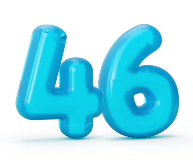 Blue jelly digit 46 forty six isolated on white Jelly colorful alphabets numbers for kids 3d