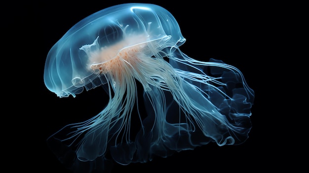 A blue jellyfish with long tentacles