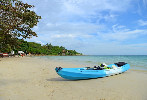 Blue kayaks on the tropical beach, koh samed island, Thailand