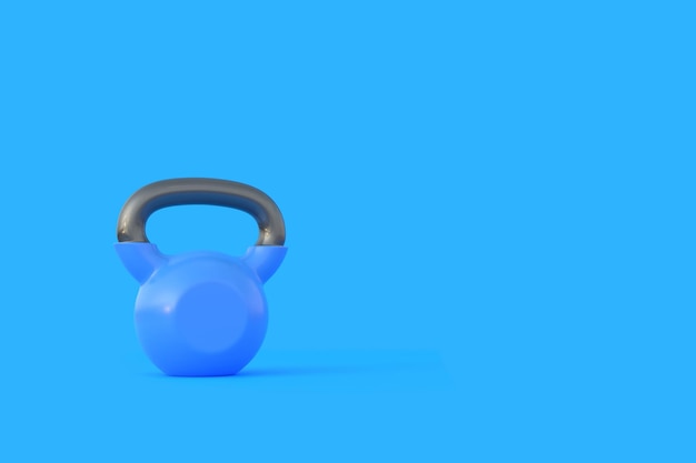 Blue kettlebell on blue background Fitness sport training and lifting concept 3D render illustration