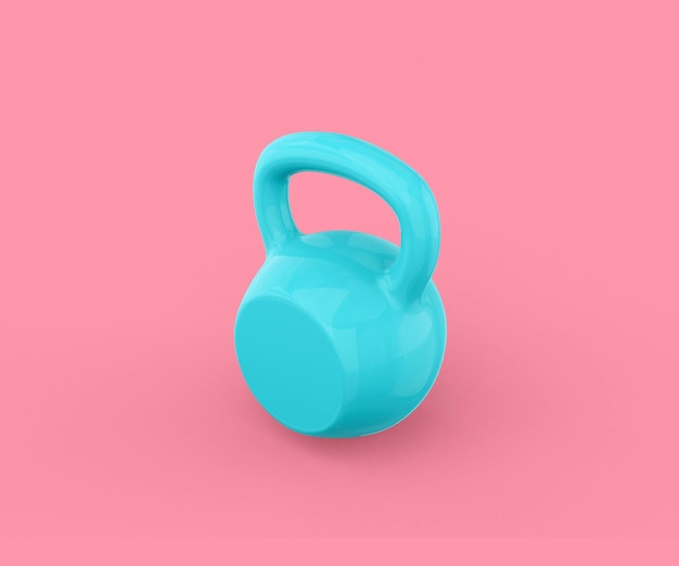 Blue kettlebell on a pink background Minimalistic design object 3d rendering