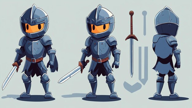 Photo a blue knight with a sword and shield