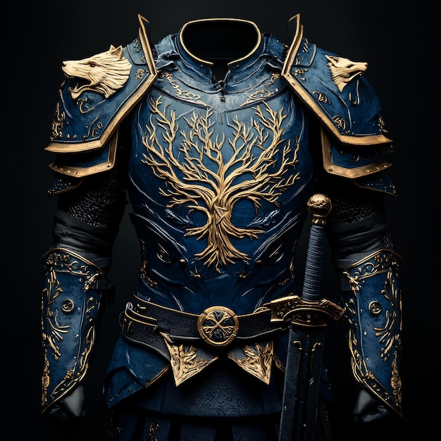 a blue knights jacket with gold and gold accents