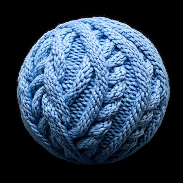 Photo blue knitted yarn ball close up texture