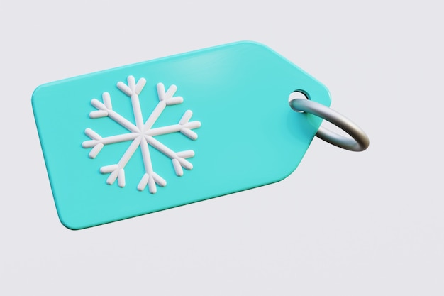 Blue label or keychain with a snowflake on the ring 3d render