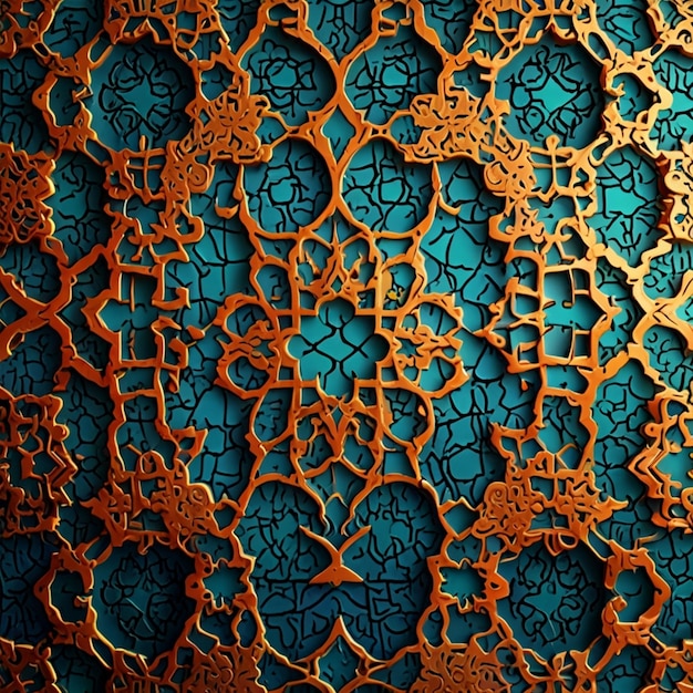 a blue lace curtain with a pattern in the middle