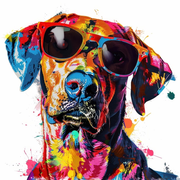 Blue Lacy dog wearing sunglasses in colorful pop art style