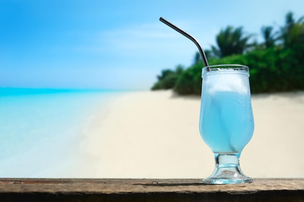 Blue Lagoon cocktail bar on tropical Maldives beach Summer alcoholic drink