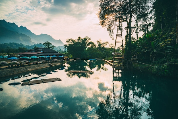 Blue lagoon number 3. Vang Vieng, Laos. Clear clear water in the lagoon.