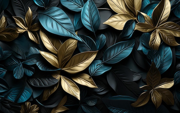 Blue leaves on a black background