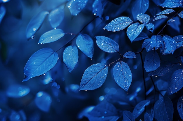 Photo blue leaves of a plant with water drops on them