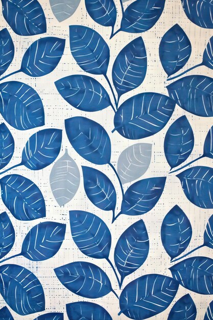 blue leaves on a white background with a blue pattern