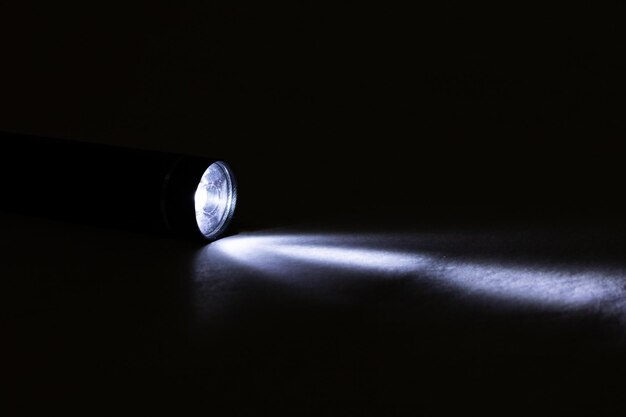 Photo blue light of a flashlight in the dark