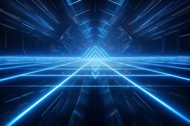 Blue light rays with geometric shapes background