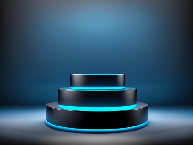 blue light round podium and black background for mock up