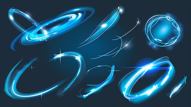 Blue light waved neon elements with swoosh effect