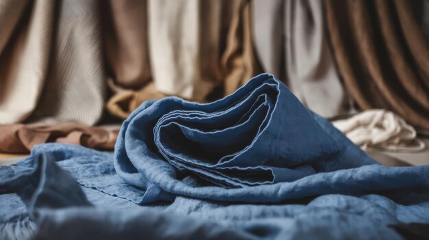 Blue linen cloth as background natural fabric texture