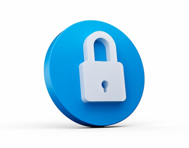 Blue lock icon 3d lock icon on White background 3d illustration