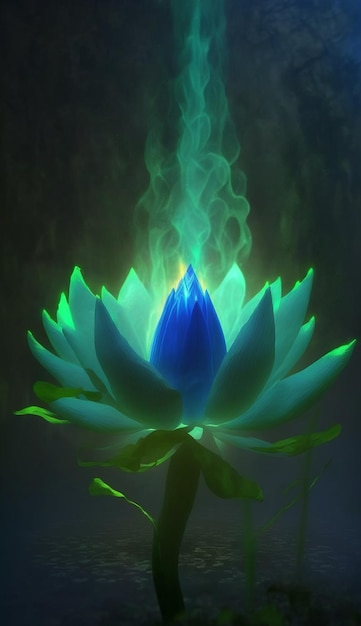 A blue lotus with a green flower in the middle