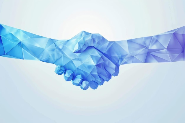 Photo blue low poly connectivity handshake essence of professional partnerships and collaborations