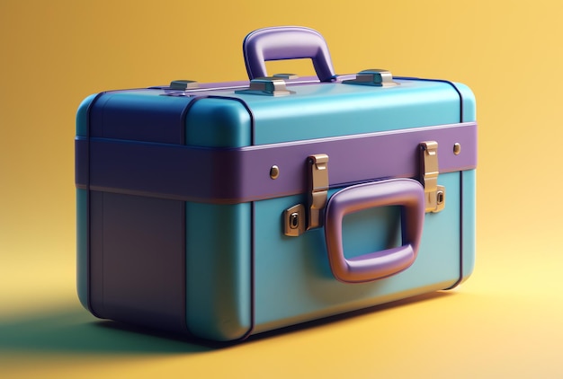 a blue luggage on yellow background