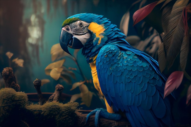 Blue Macaw beautiful photography of a blue macaw in a jungle Generative AI