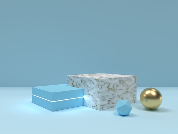 Blue and marble texture podium abstract minimal scene.