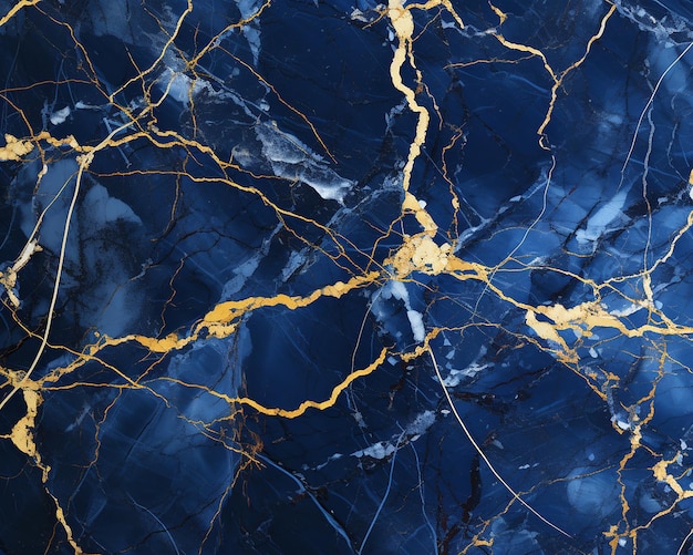 A blue marble wall with gold foils