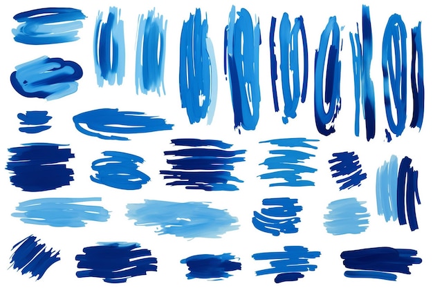 Photo blue marker paint strokes vibrant assortment saturations hues sky blue navy isolated transp