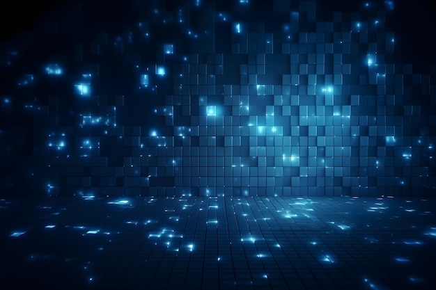 Blue matrix cube glow background futuristic abstract graphic generative ai