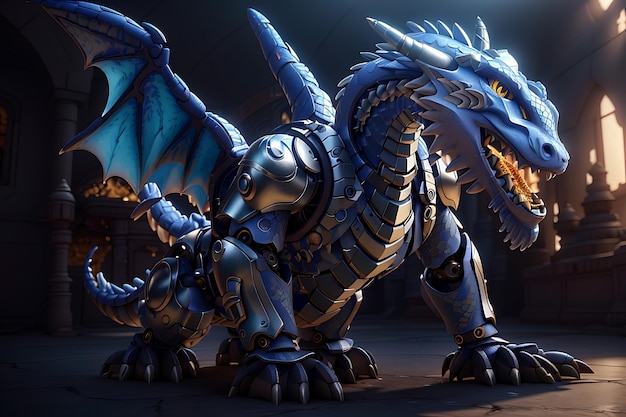 Blue mechanical dragon suitable for fantasythemed designs Perfect for digital illustrations gamin